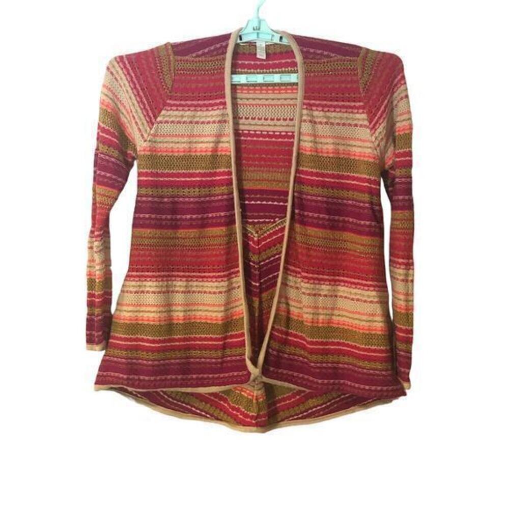 Charter Club Womens Hot Pink Gold Striped Open‎ Front Sweater Petite Size M